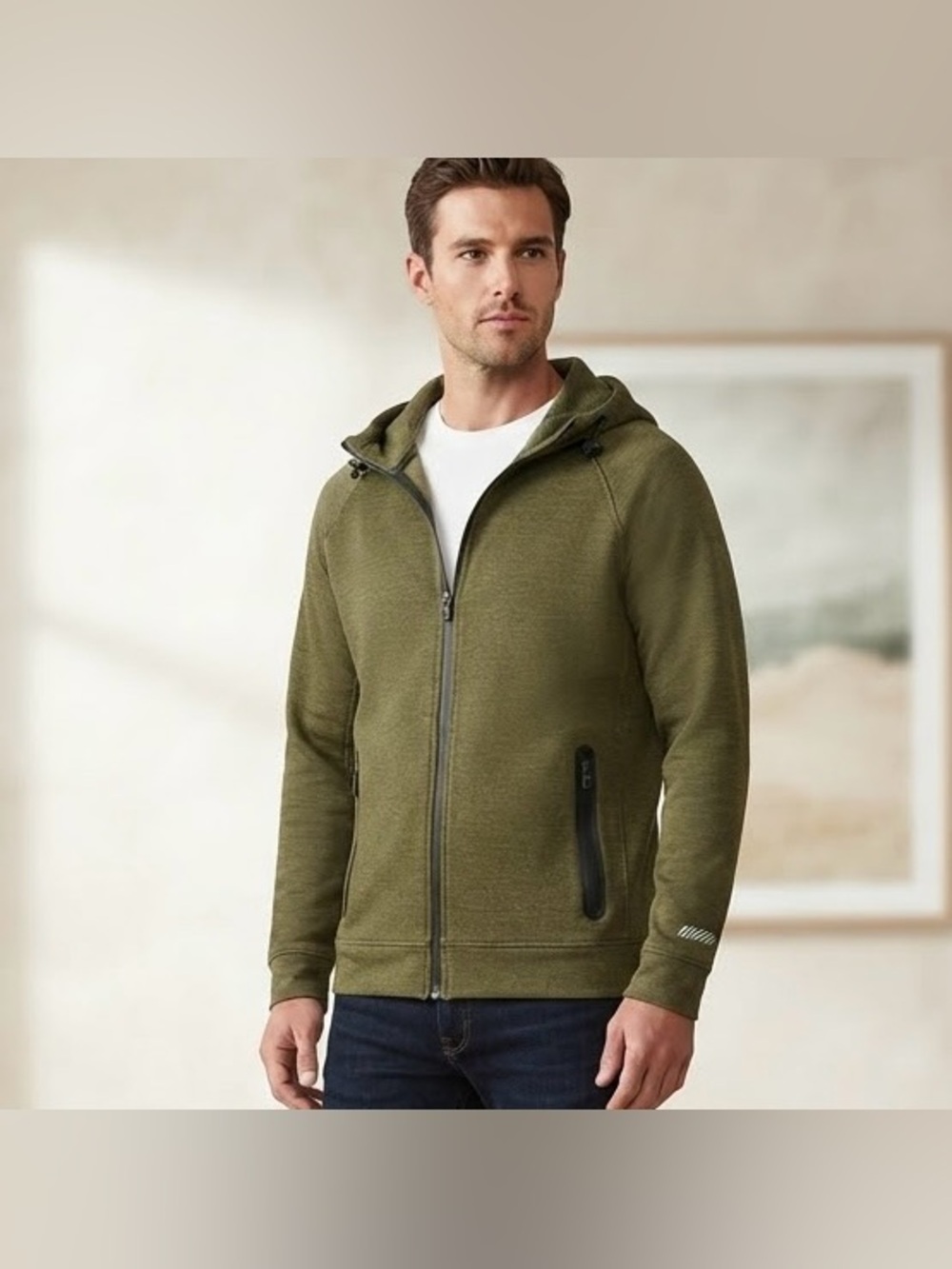 American Eagle Active Flex Full Zip Performance Hoodie Olive Green Mens Size M